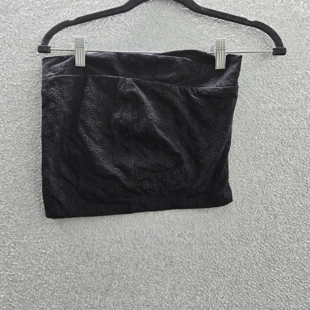 Aeropostale Women Top Small Black Floral Tube Top Cropped Eyelet Embroidered NWT